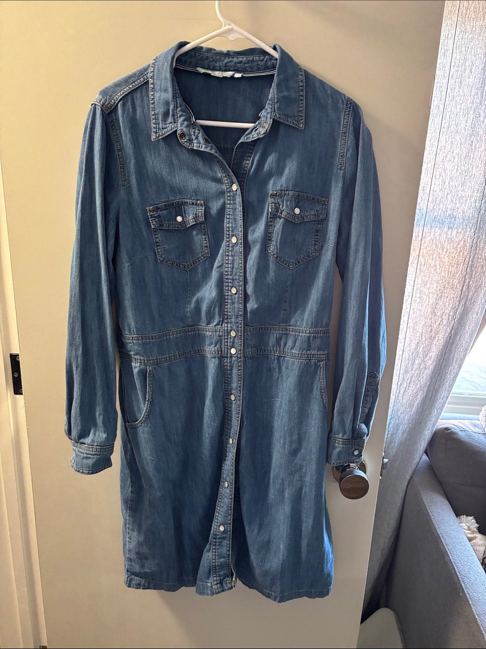 Boden Long-Sleeve Denim Shirt Dress in Blue